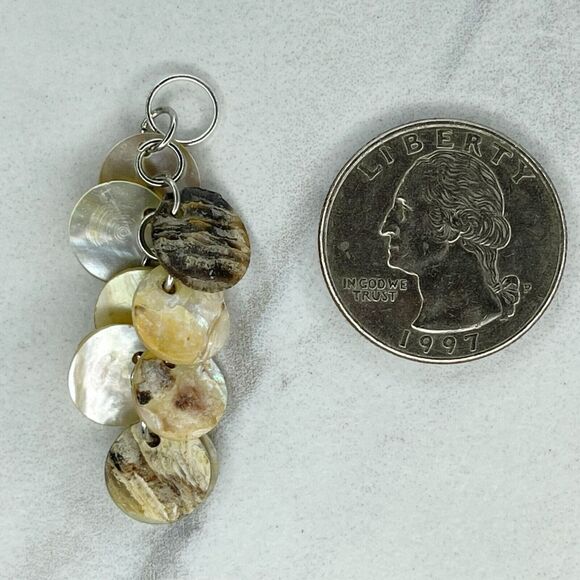 Silver Tone Mother of Pearl Shell Dangle Upcycled Pendant - Picture 1 of 4